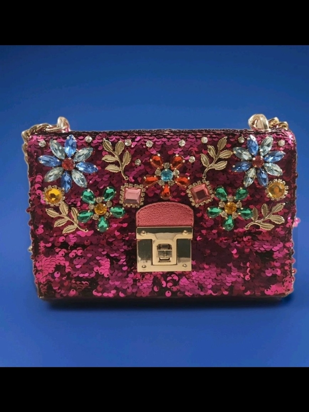 Aldo Fuchsia Sequin Floral Gem Mini Crossbody